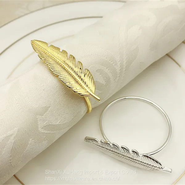 Gold Feather Leaf Napkin Ring Holders for Thanksgiving Easter photo-5