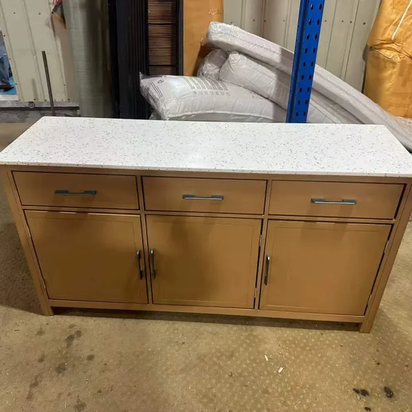 Waterproof Aluminum Outdoor Storage Cabinet With Quartz Stone Countertop, Garden Patio Sideboard Buffet Cabinet for Outdoor Restaurant Pool Area photo-2