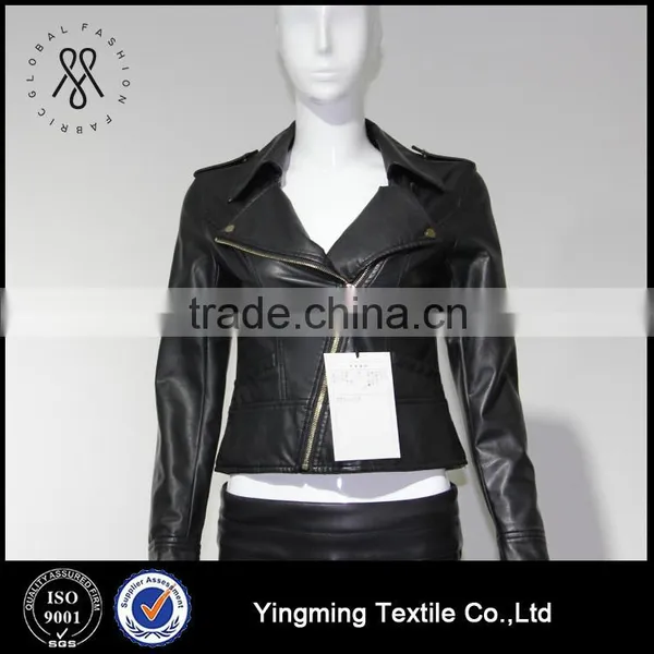 Wholesale Women's Fashion PU Leather Black Jacket photo-2