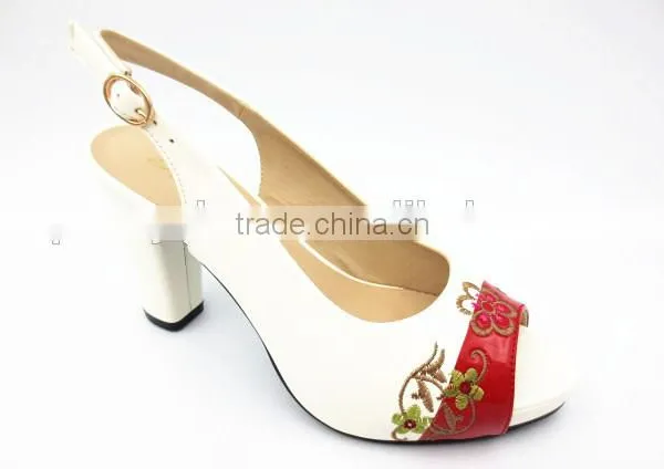 New High Class Mix Color Middle Heel Slingback Sandals With Embroider photo-2