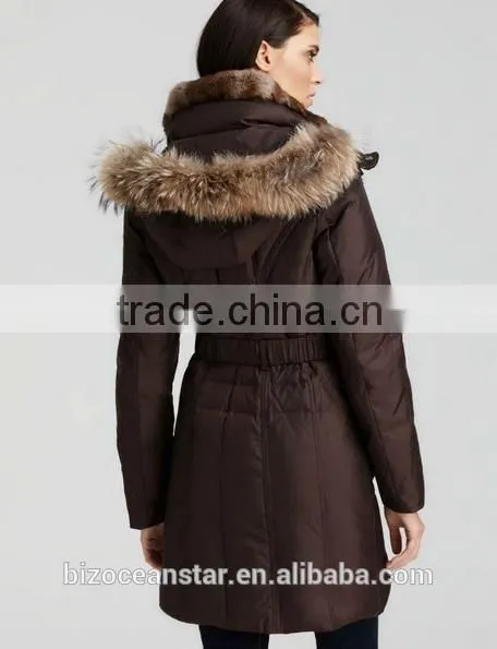 2016 New Fashion Belted Jackets With Fur Hood Down Coat for Girls photo-2