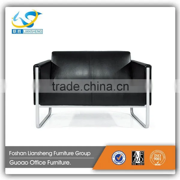 2016 Newest Style Secitonal Stainless Steel Base Black PU 1+2+3 Office Furniture Sofa Set 750 photo-3
