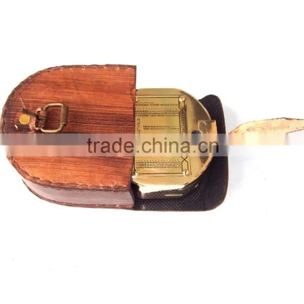 Antique Solid Brass Maritime Gift Compass With Leather Box 13497 photo-5