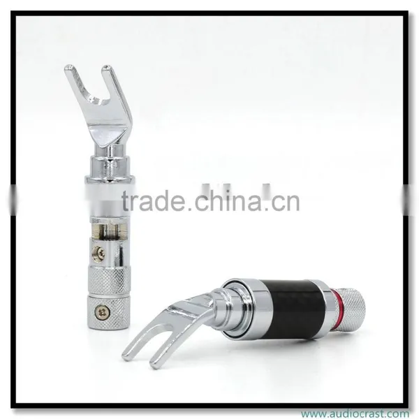 OEM Copper Rhodium Plated Carbon Fiber Speaker Cable Spade Terminal Connector Plug photo-5