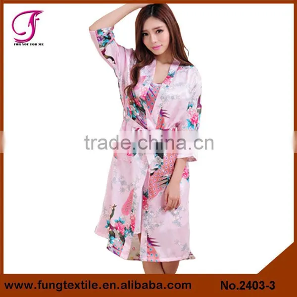 2403 New Women Peacock Two-piece Set Satin Robe