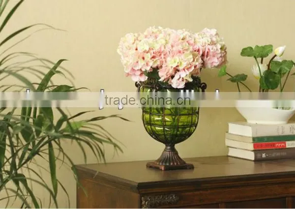 Metal Base Plate Glass Flower Vase