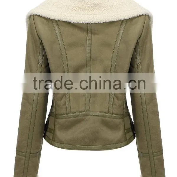 Women Jacket With Faux Shearling Lapel photo-2