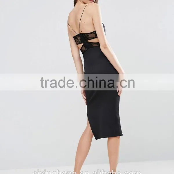 2016 Hot-sale Cut-out Back Lace Inserts Soft-touch Jersey Cami Straps Close-cut Bodycon Fit Lace Bra Back Midi Sexy Dress photo-4