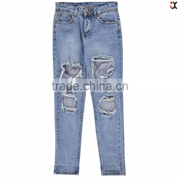 Cloudy Wash Ripped Boyfriend Jeans (JXA022)