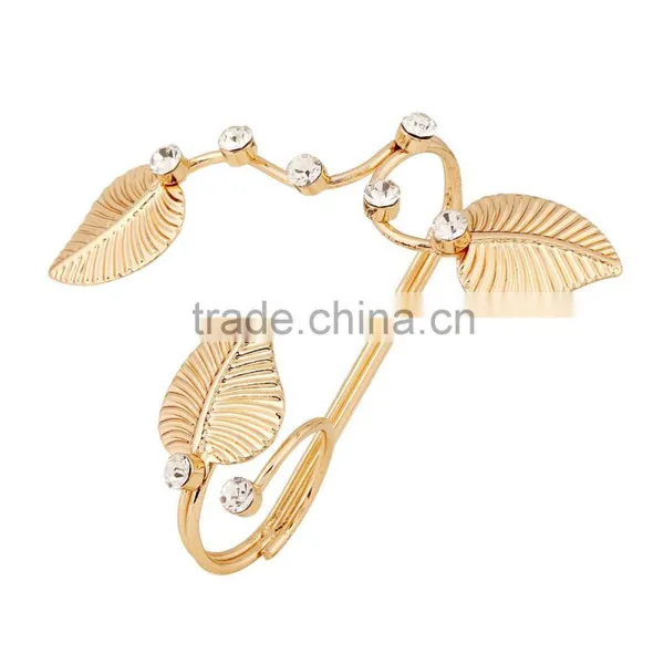 Elegant Gold Linked Leaf Ring Two Fingers Joint Ring Sets Chain Ring For Women photo-5
