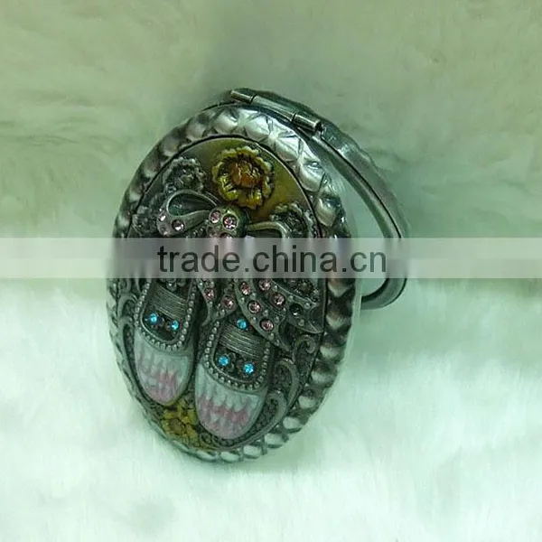 Antique Cosmetic Pocket Mirror/bronze Pocket Mirror With Diamond photo-2