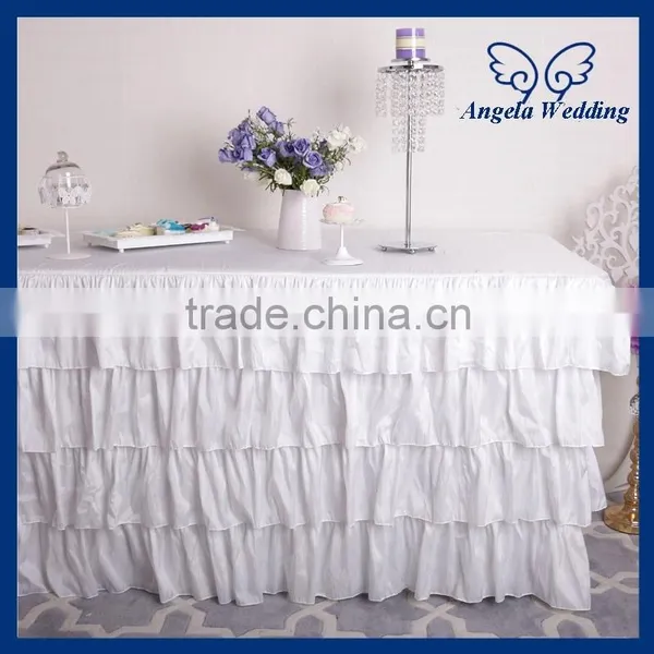 SK001H Wedding Hot Sale Four Tiered Polyester Taffeta Ruffled Pleated White Steps in Table Skirting