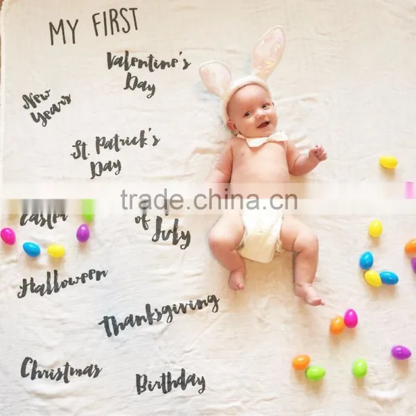Wholesale Custom Monthly Milestone Muslin Swaddle, Baby Swaddle Blanket photo-4