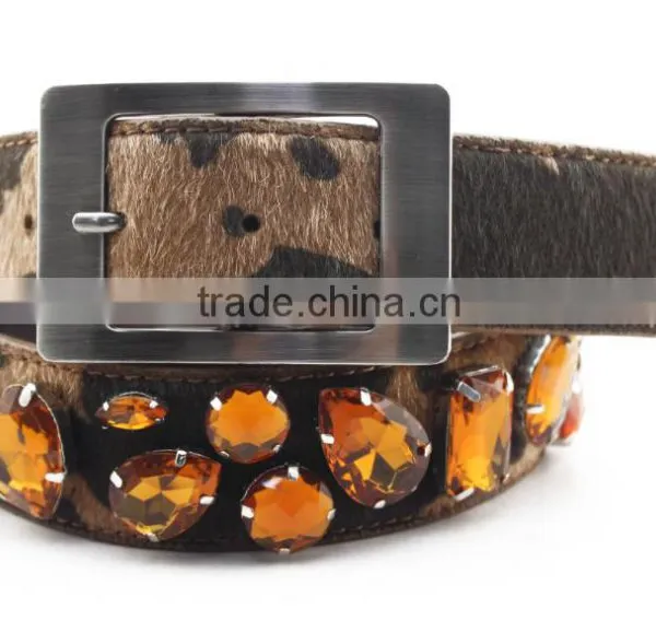 Western Brown Irregular Big Drop Stones Inlay Leopard Fur Belts photo-2