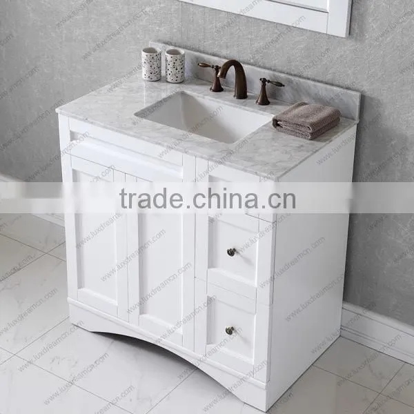 White Modern Wooden Base With White Carrara Marble Top Bathroom Vanity photo-3