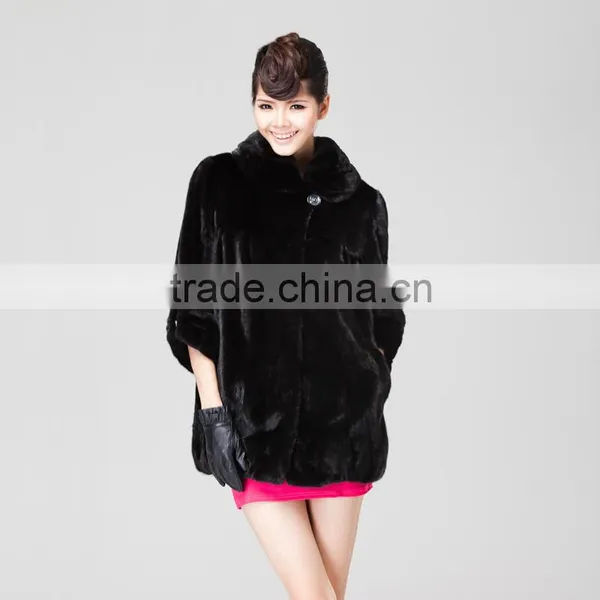 Wholesale Long Black Leisure Mink Women Winter Fur Coat