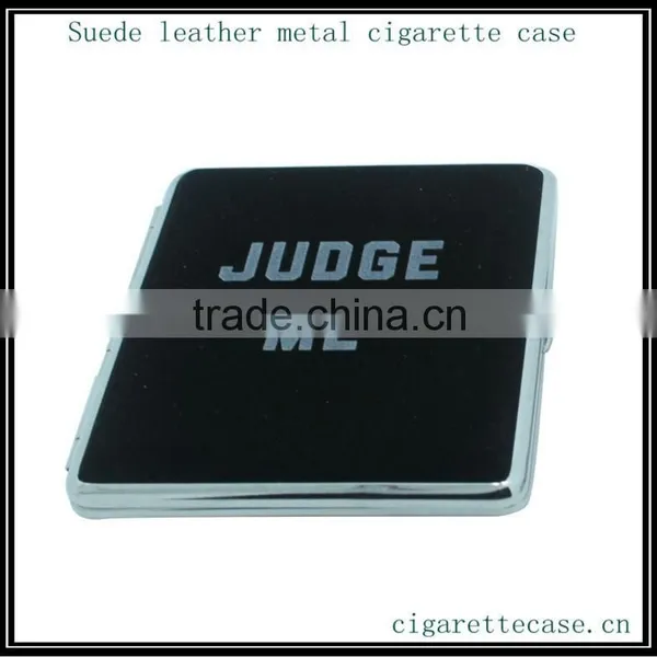 2014 High Quality Black Suede Leather Metal Cigarette Case Box Wallet With Elastic Holder photo-2