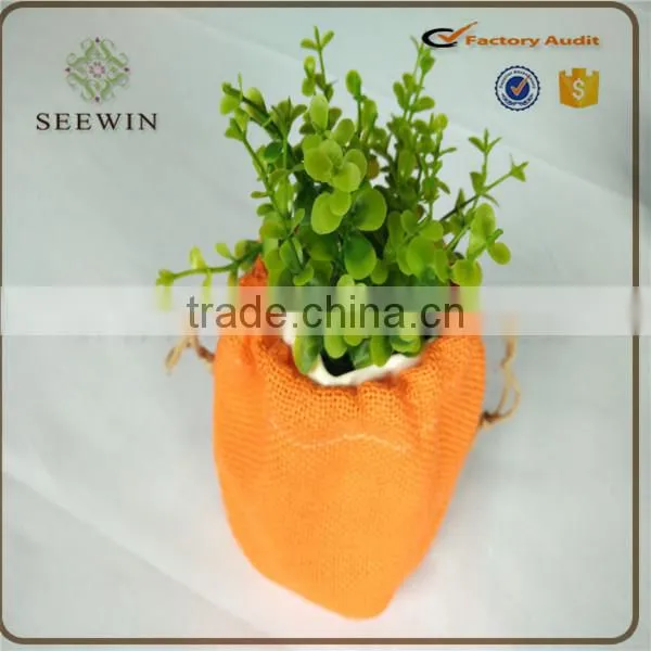 Lovely Cute Burlap Natural Jute Fabric Indoor Plant Pots photo-5