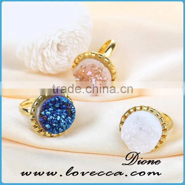 Women Jewelry Shinning Nature Druzy Agate Cluster Rings photo-6