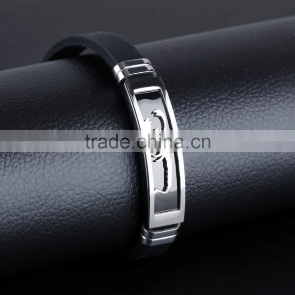 Silicone Man Bracelets Fashion Stainless Steel Scorpion Design Length Adjustable Cool Men Jewelry Bangles photo-6