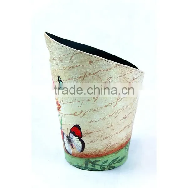 Beautiful Flower Print Waste Bin Faux Leather Trash Container With Handle photo-4