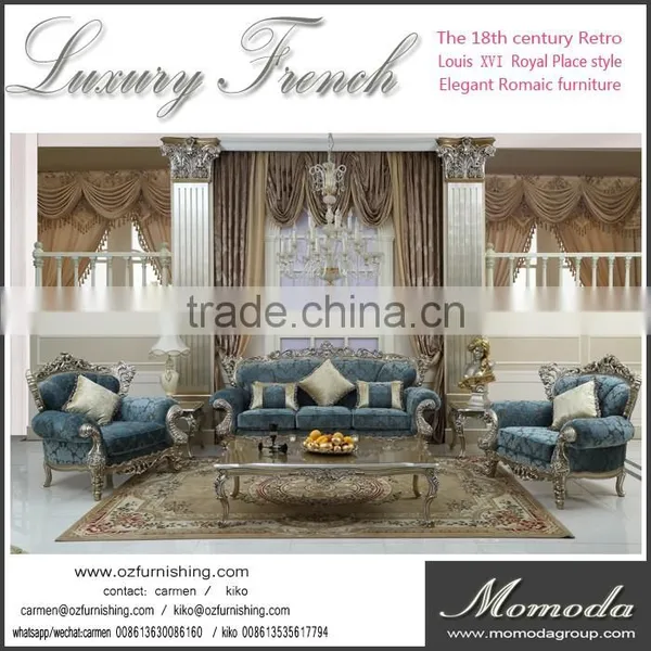 C-D1-2 Royal Luxury Fabric Couch Neoclassic Rococo Style French Solid Wood Fabric Sofa Chair Furniture photo-3