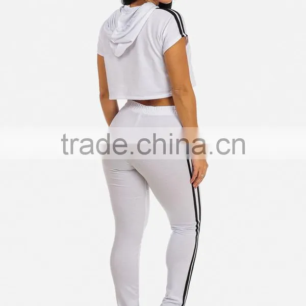 New Arrival Summer Women Casual Knit Cotton Crop Top And Pants White Two-Piece Outfit Sweat Suit Tracksuit Set photo-3