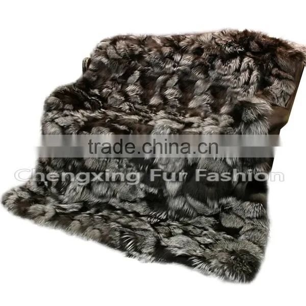 CX-D-116 Wholesale Luxury Real Silver Fox Fur Throw And Fur Blanket photo-3
