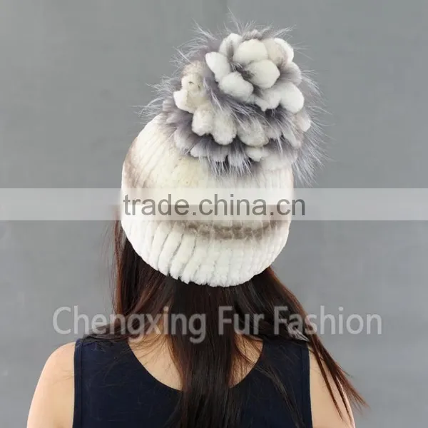 CX-C-245B New Design Winter Fashion Women Genuine Knitted Rabbit Fur Hat photo-4