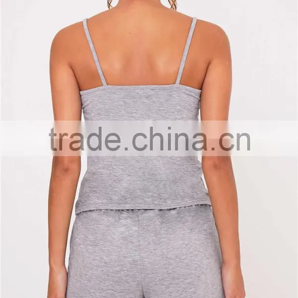 MGOO Slogan Grey Pyjama Short Set 100%Cotton Summer Slip Pajamas Custom Logo Golden Ink Print PJ Set photo-2