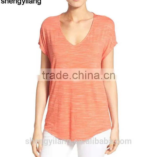 Rayon,polyester,spandex Tri-blend Curved Hem v Neck Wholesale Short Sleeve t Shirts photo-4