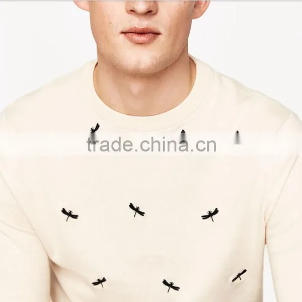 Mens Plain White Long Sleeve Animal Print Pullover Sweater for Wholesale photo-4