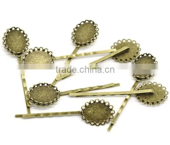 Custom Antique Bronze Alloy Cabochon Setting Bobby Pin Hair Clip photo-2