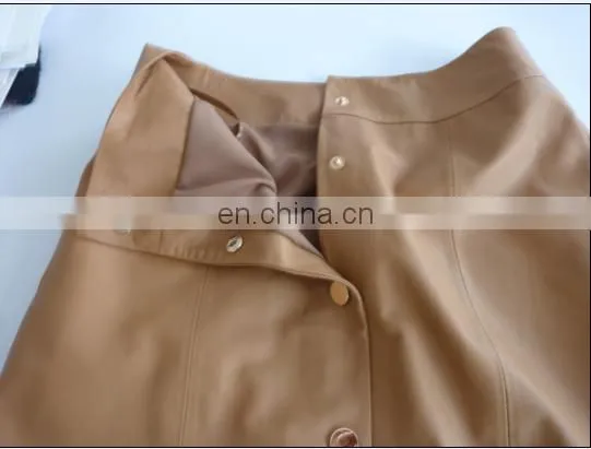 Ladies Genuine Sheep Leather Skirt With Button in Front photo-4