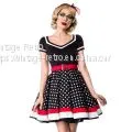 Retro Stitching Square Collar Polka Dot Dress With Belt
