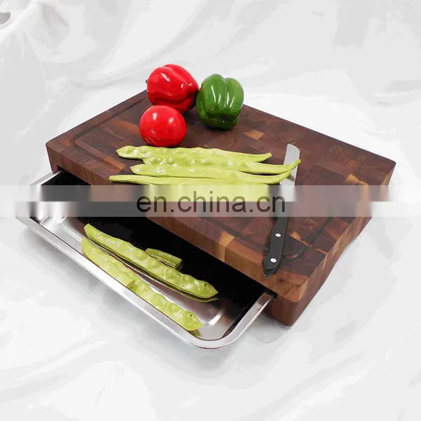 Extra Large Walnut Chopping Board Cutting Board With Stainless Steel Tray photo-3