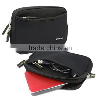 2015 Universal Portable Neoprene Travel Carrying Case With Front Zipper Pocket for Small Electronics and Accessories