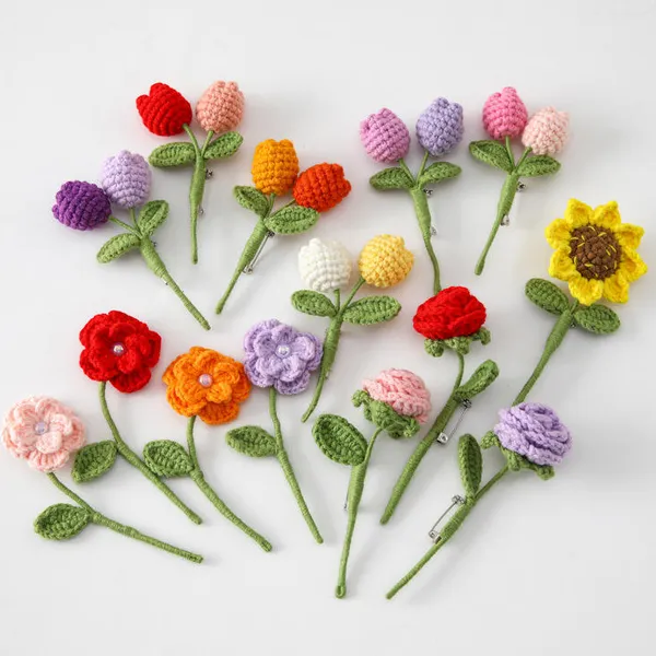 Thai-Style Rose Stems Knitted From Soft Cotton Yarn - Artificial Roses, Crochet Flowers, Handmade Gift Wholesale photo-2
