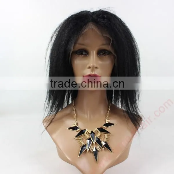 2014 TOP 18 Inch Kinky Straight Indian Remy Full Lace Wig photo-4