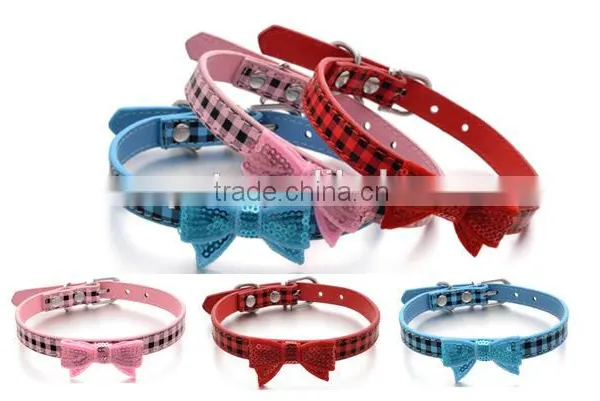 Wholesale Dog Collar Supplies Square Sequins Embroidery Bows Pet Collar photo-3