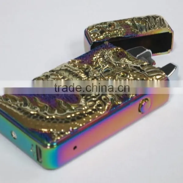 Usb Charging Windproof Dimensional Relief Lighters Double Arc Pulse Arc Electronic Cigarette Lighter for Male and Female Present