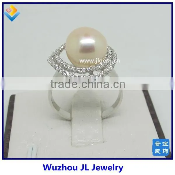 2014 Elegance Ladies Кольцо из 925-разрешённого серебра с 10-миллиметровыми жемчугом и рамкой из кубического циркония