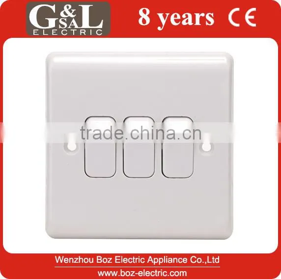 3 Gang 1 Way Wall Switch Three Gang Two Way Switch 10 Amp Hot Sale British Standard