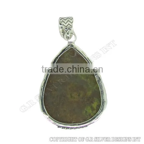 Fine Green Penny Opal Stone Pendant,handmade Pendant Designs,sterling Silver Pendants photo-2