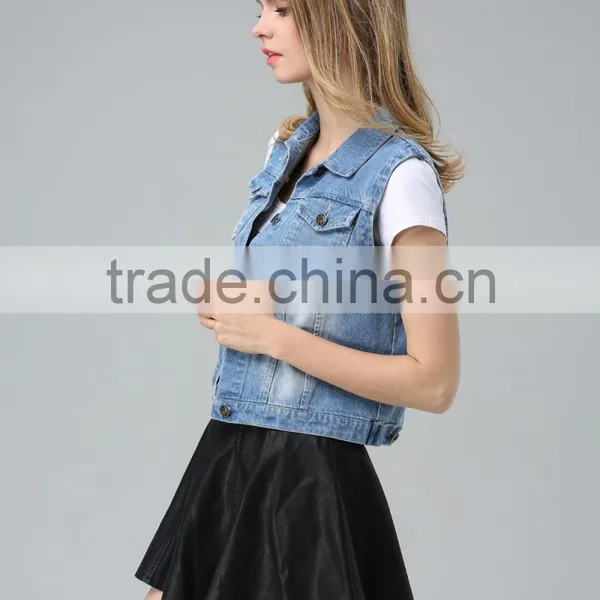 Wholesale OEM ODM Bulk Factory Women Fashion Retro Joker Sleeveless Denim Vest Jacket Vest photo-5