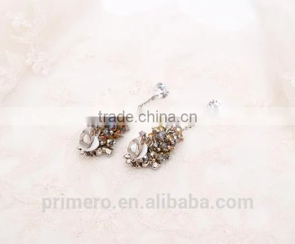 High Quality Brand Designs Clover Crystal Beads Tassel Earrings photo-5