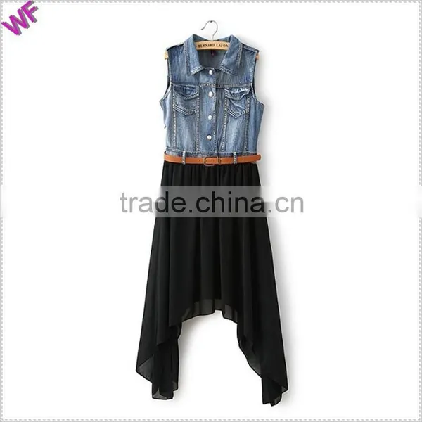 2015 High Fashion Denim Match Chiffion Ladies Denim Chiffon Dress photo-4