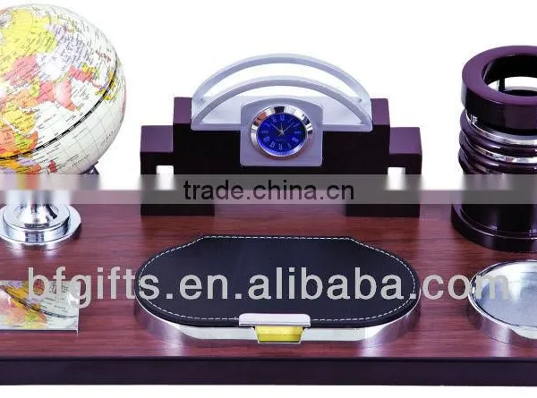 2016 New Wooden and Plastic Destktop Set Business Promotion Gifts With Global and Clock Watch Multi Function LOGO BF12002-33
