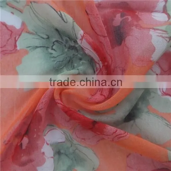 Green and Red Flower Printed Viscose Scarf photo-3