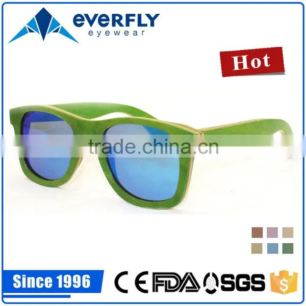 Green Colorful Printed Natural Bamboo Sunglasses With Silver Mirror Polarized Lenses photo-2